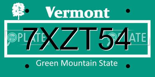 7XZT54 Vermont License Plate