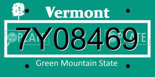 7Y08469 Vermont License Plate
