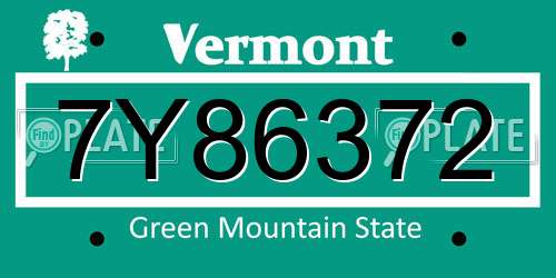 7Y86372 Vermont License Plate