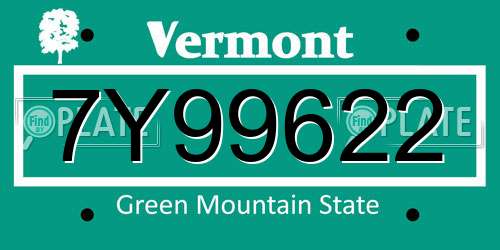 7Y99622 Vermont License Plate