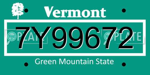 7Y99672 Vermont License Plate
