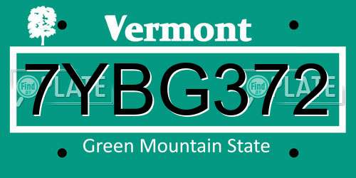 7YBG372 Vermont License Plate