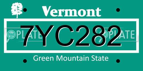 7YC282 Vermont License Plate