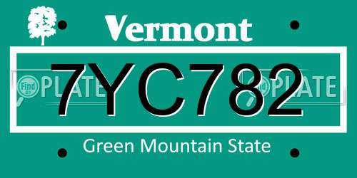 7YC782 Vermont License Plate