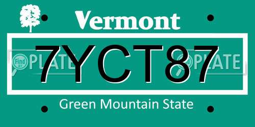 7YCT87 Vermont License Plate