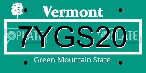 7YGS20 Vermont License Plate