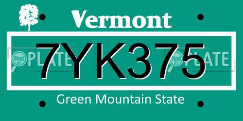 7YK375 Vermont License Plate