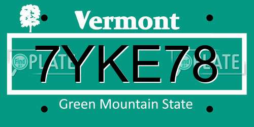7YKE78 Vermont License Plate