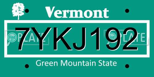 7YKJ192 Vermont License Plate