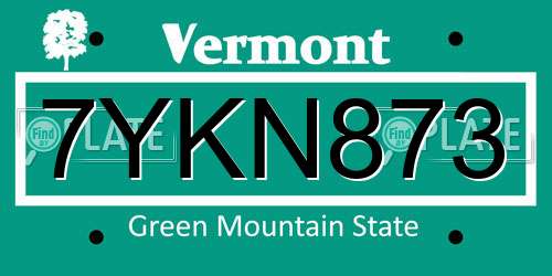 7YKN873 Vermont License Plate