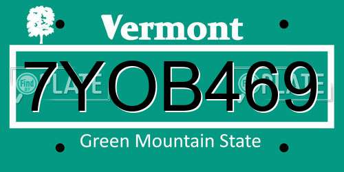 7YOB469 Vermont License Plate