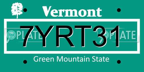 7YRT31 Vermont License Plate