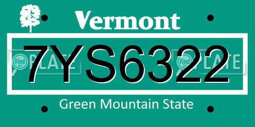 7YS6322 Vermont License Plate