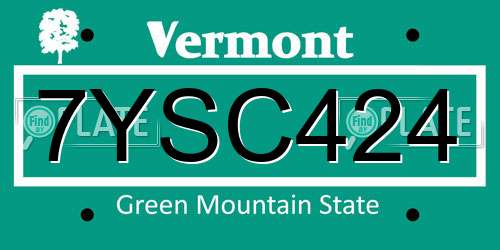7YSC424 Vermont License Plate