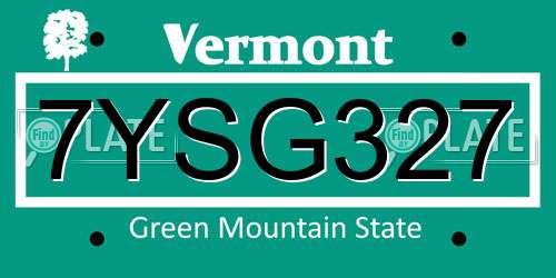 7YSG327 Vermont License Plate