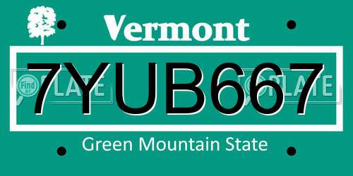 7YUB667 Vermont License Plate
