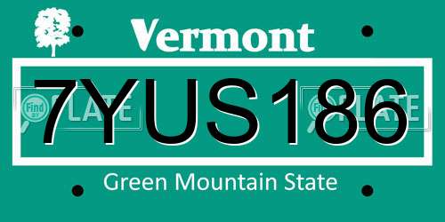 7YUS186 Vermont License Plate