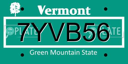 7YVB56 Vermont License Plate