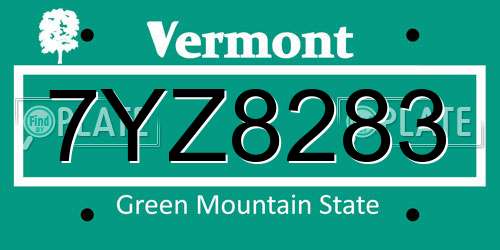 7YZ8283 Vermont License Plate