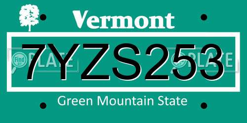 7YZS253 Vermont License Plate