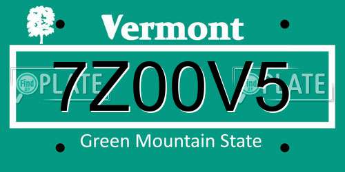 7Z00V5 Vermont License Plate