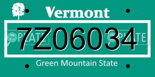 7Z06034 Vermont License Plate