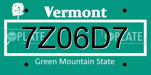 7Z06D7 Vermont License Plate