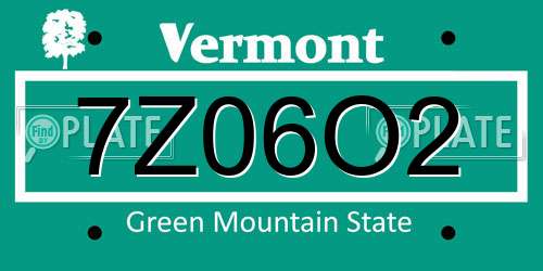 7Z06O2 Vermont License Plate