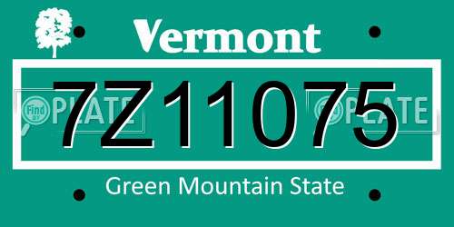 7Z11075 Vermont License Plate