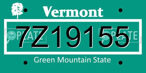 7Z19155 Vermont License Plate