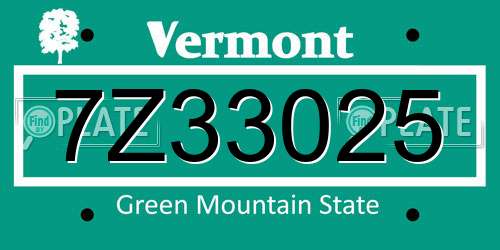 7Z33025 Vermont License Plate
