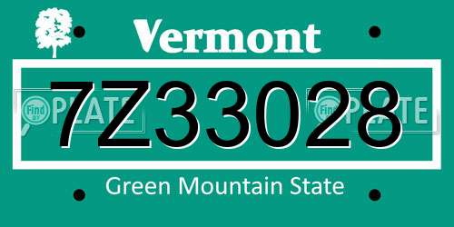 7Z33028 Vermont License Plate