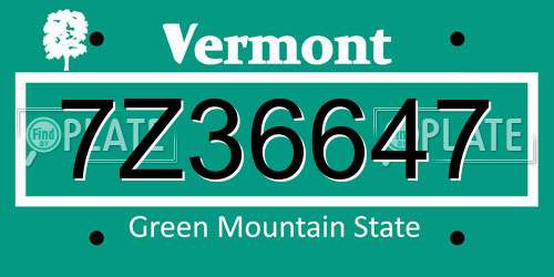 7Z36647 Vermont License Plate