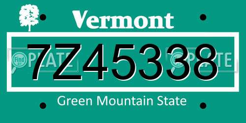 7Z45338 Vermont License Plate