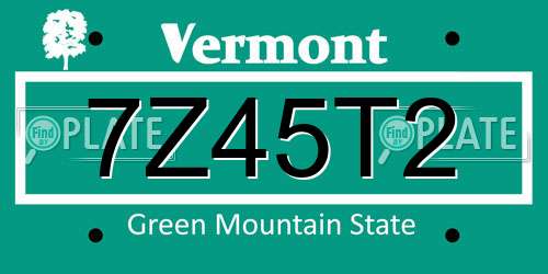 7Z45T2 Vermont License Plate