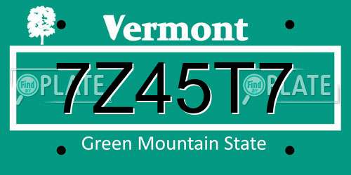 7Z45T7 Vermont License Plate