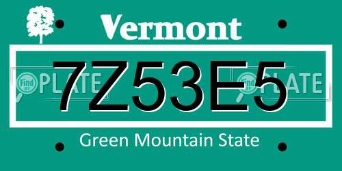 7Z53E5 Vermont License Plate