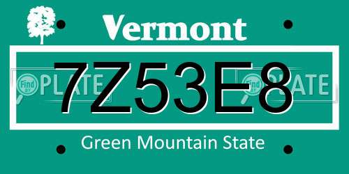7Z53E8 Vermont License Plate