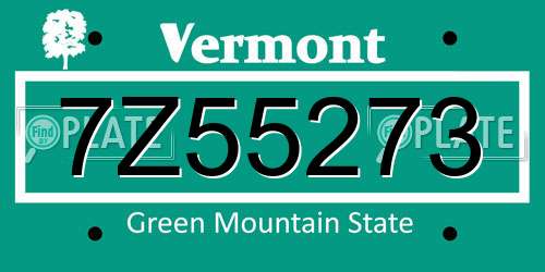7Z55273 Vermont License Plate