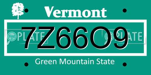 7Z66O9 Vermont License Plate