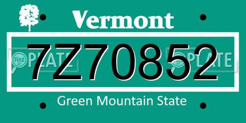 7Z70852 Vermont License Plate