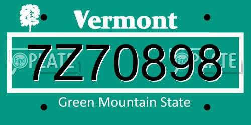 7Z70898 Vermont License Plate