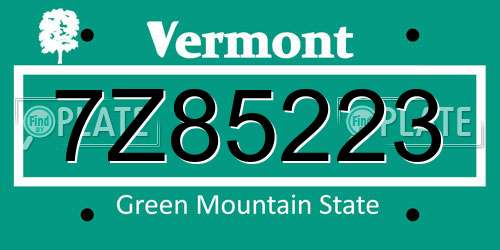 7Z85223 Vermont License Plate