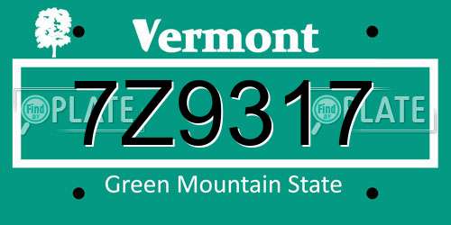 7Z9317 Vermont License Plate