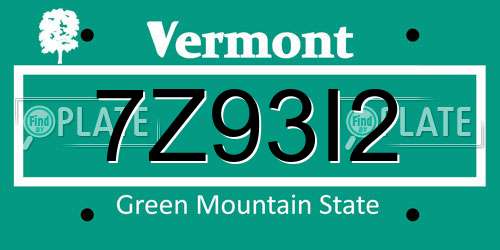 7Z93I2 Vermont License Plate
