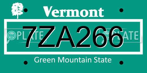 7ZA266 Vermont License Plate