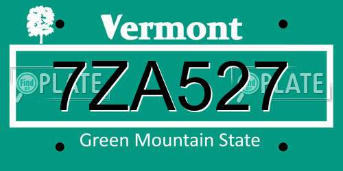 7ZA527 Vermont License Plate
