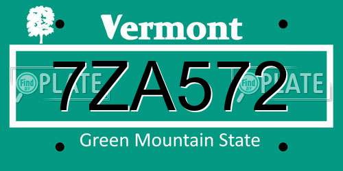 7ZA572 Vermont License Plate