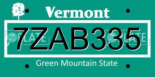 7ZAB335 Vermont License Plate