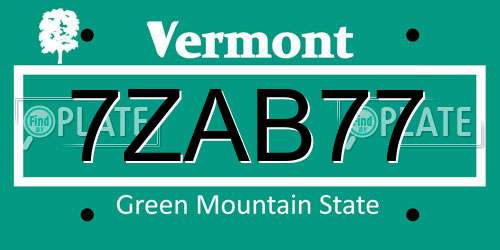 7ZAB77 Vermont License Plate